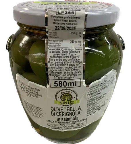 AZEITONAS BELLA DI CERIGNOLA SINISI 550ML VERDES